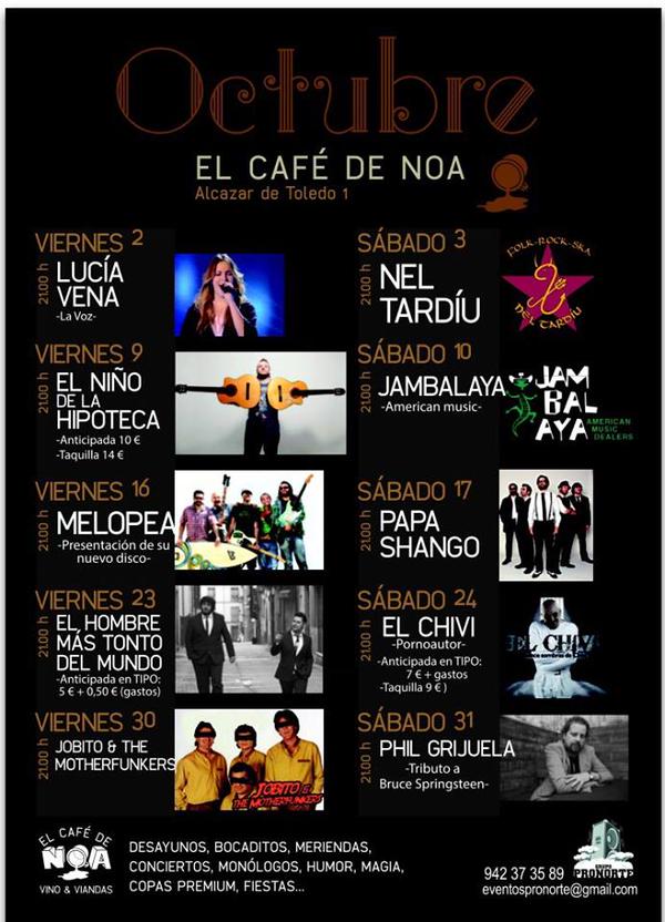 Conciertos para octubre en el Café de Noa de Santander