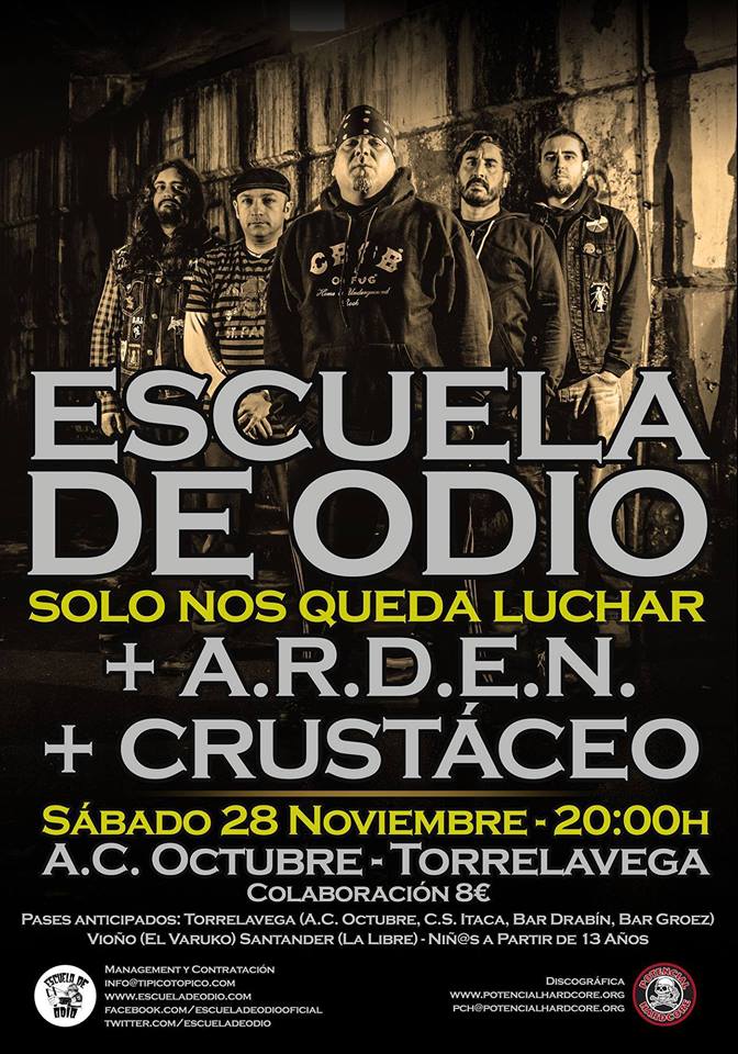 Concierto de Escuela de Odio,ARDEN y Crustáceo en A.C. Octubre de Torrelavega
