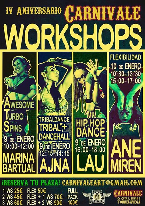 WORKSHOPS IV Aniversario Carnivale Torrelavega