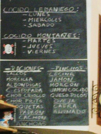 raciones menú Bodega Fuente de, Santander