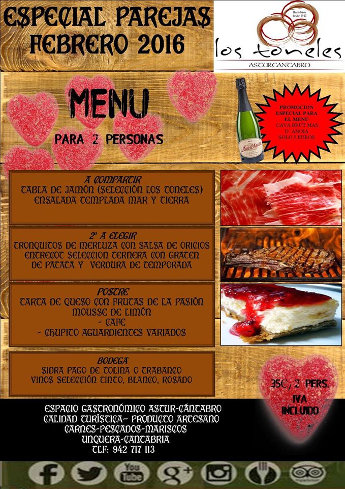 Menu De San Valentin En Los Toneles De Unquera Miplanhoy Que Hacer Hoy En Cantabria