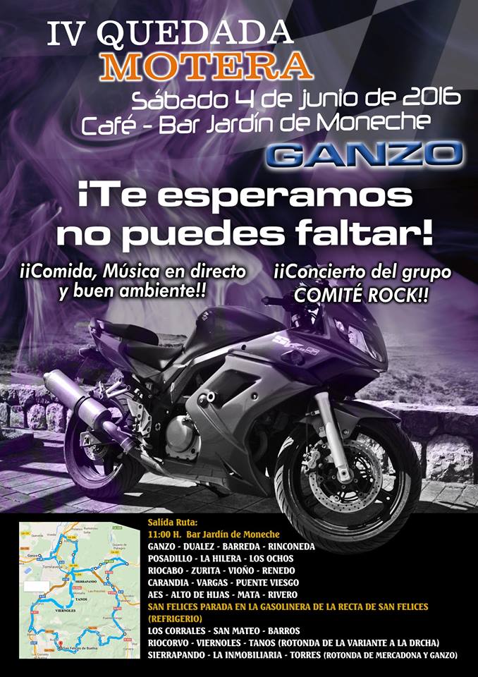 Quedada motera,fiesta y concierto en Ganzo en el Jardin de Moneche