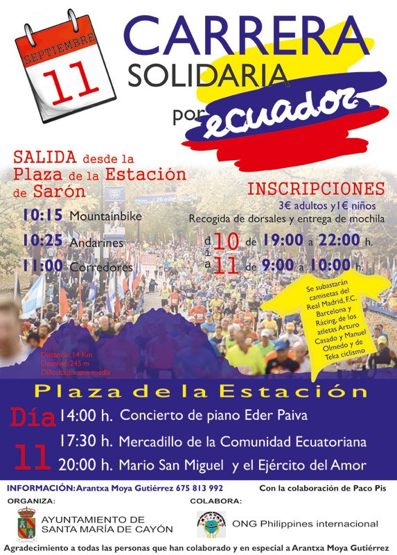 Carrera solidaria por Ecuador en Sarón