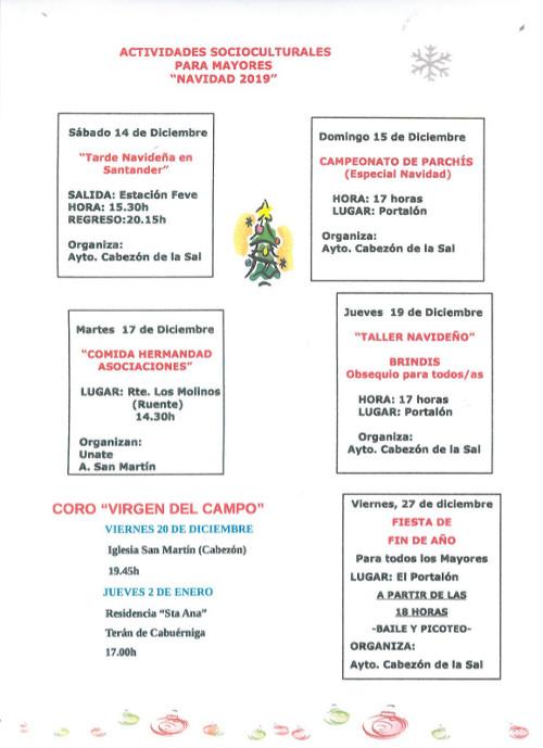 Actividades de navidad 2019 para mayores en Cabezón de la Sal