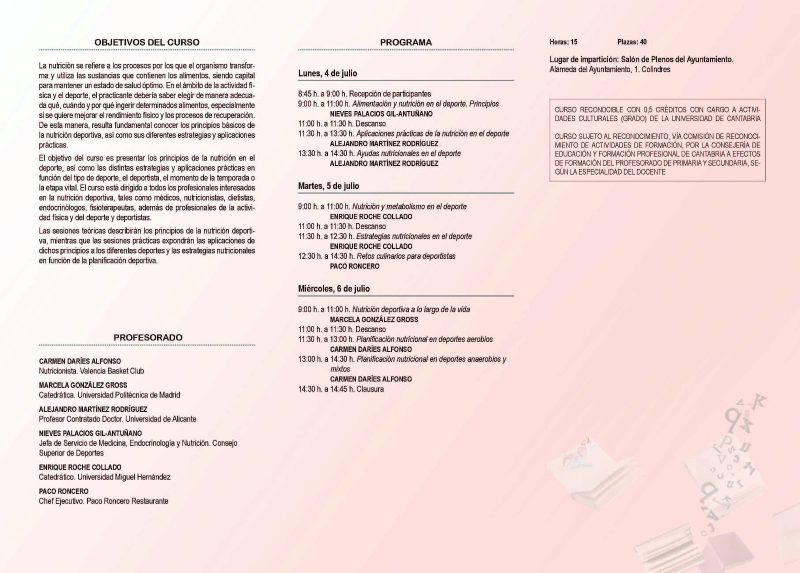 Curso de Verano «Principios de la nutrición deportiva y sus aplicaciones prácticas»