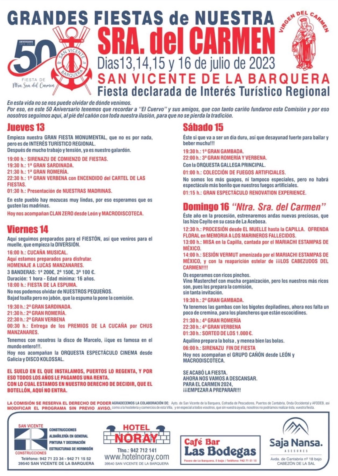 Fiestas del Carmen San Vicente de la Barquera 2023