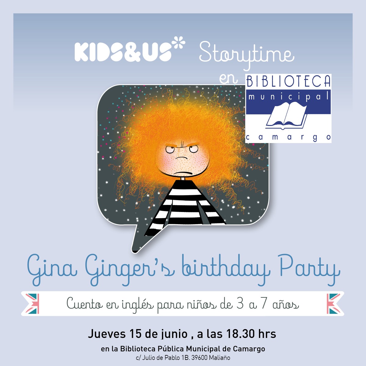Cuentacuentos en inglés «Gina Ginger´s Birthday party» de Kids&Us