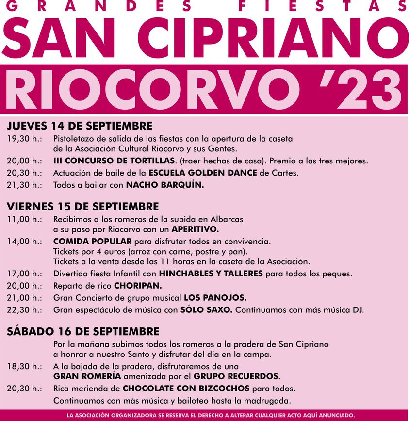 Fiestas de San Cipriano Riocorvo 2023