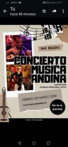 Concierto de Música Andina – 1 Marzo
