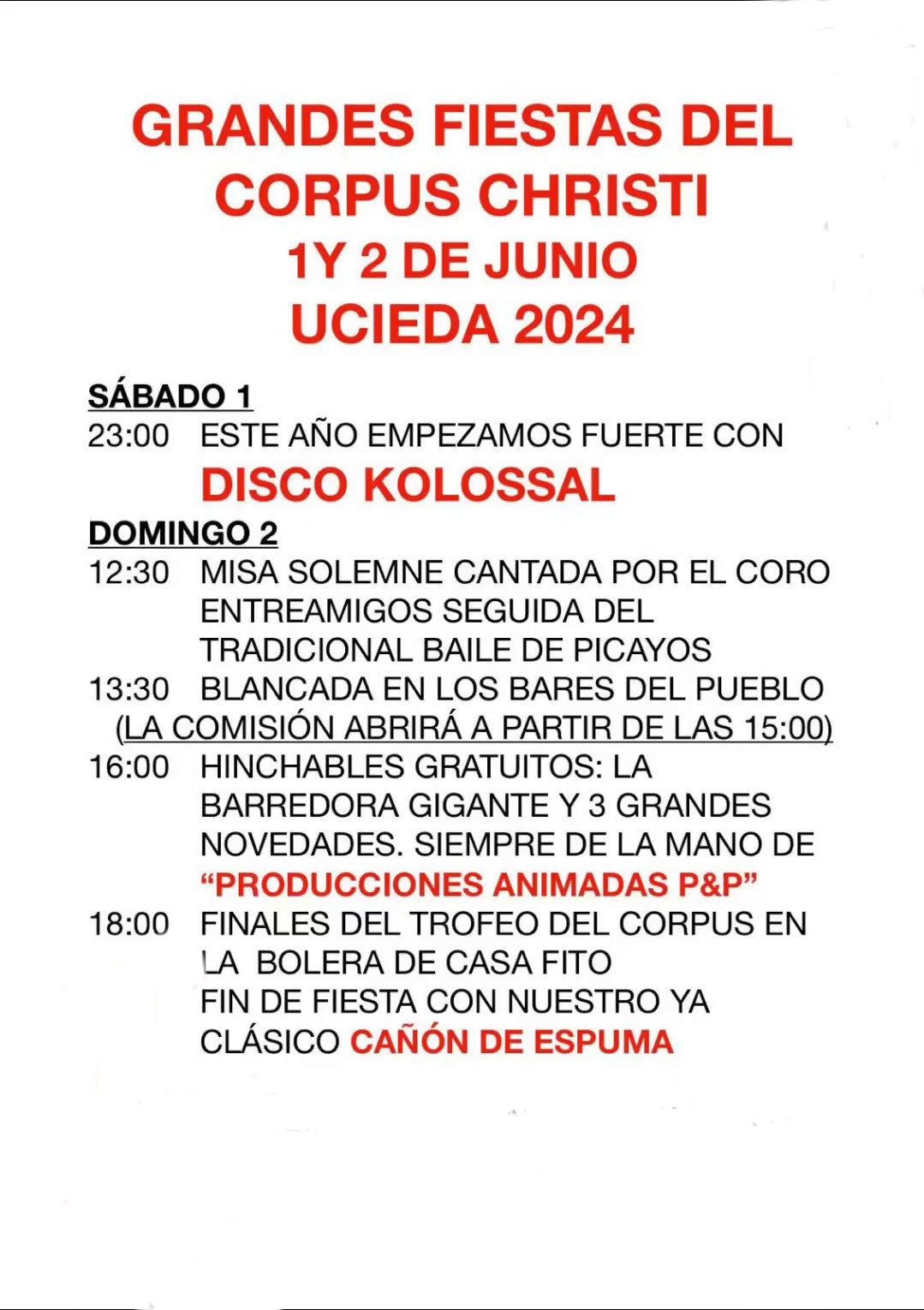 Grandes Fiestas del Corpus Christi Ucieda 2024