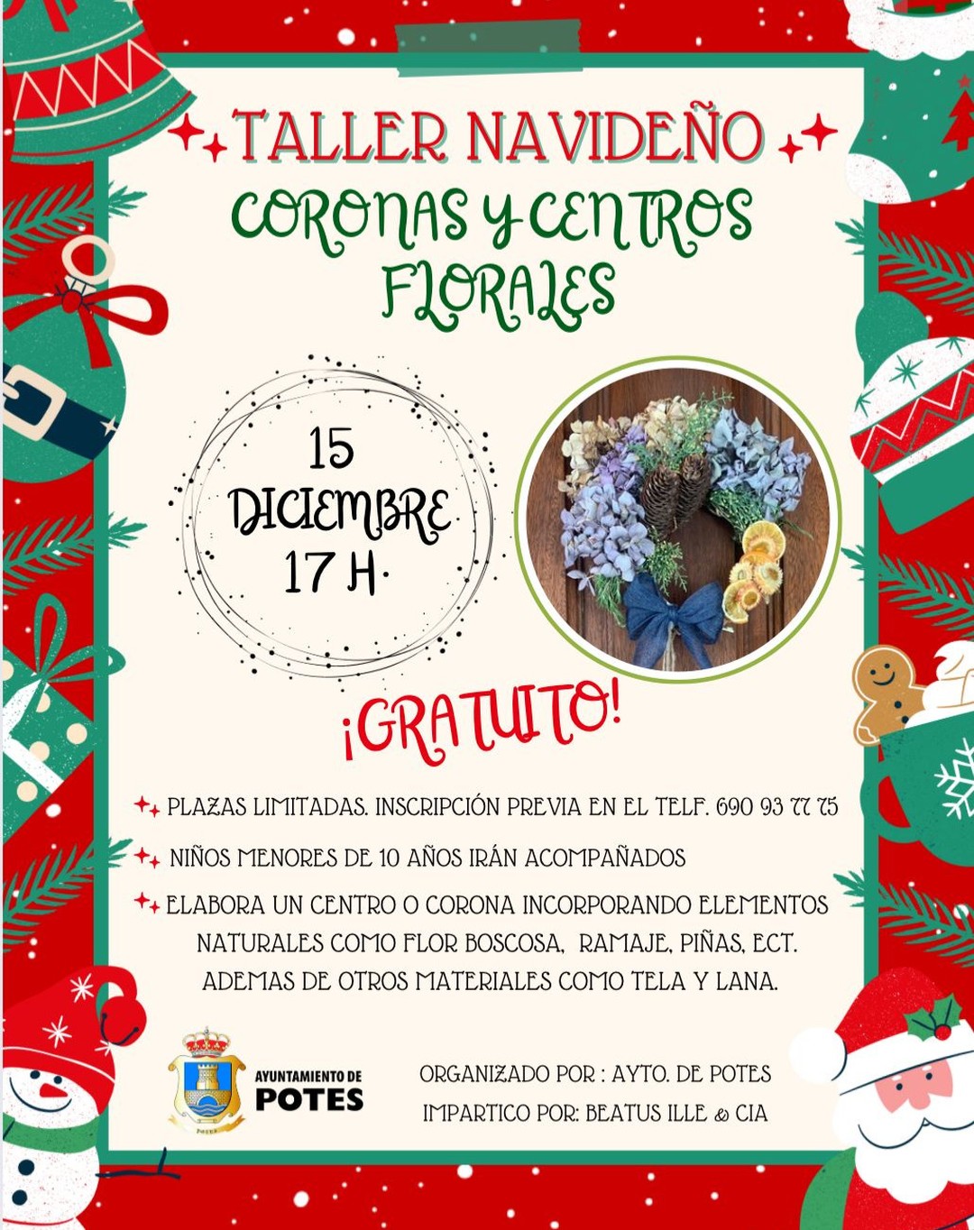 Taller Navideño de Coronas y Flores Potes 2024