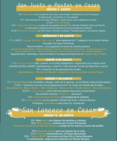Fiestas de San Justo y Pastor – San Lorenzo – Casar 2024
