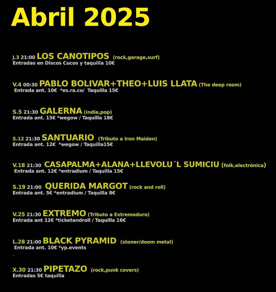 Programación Abril Sala Niagara 2025