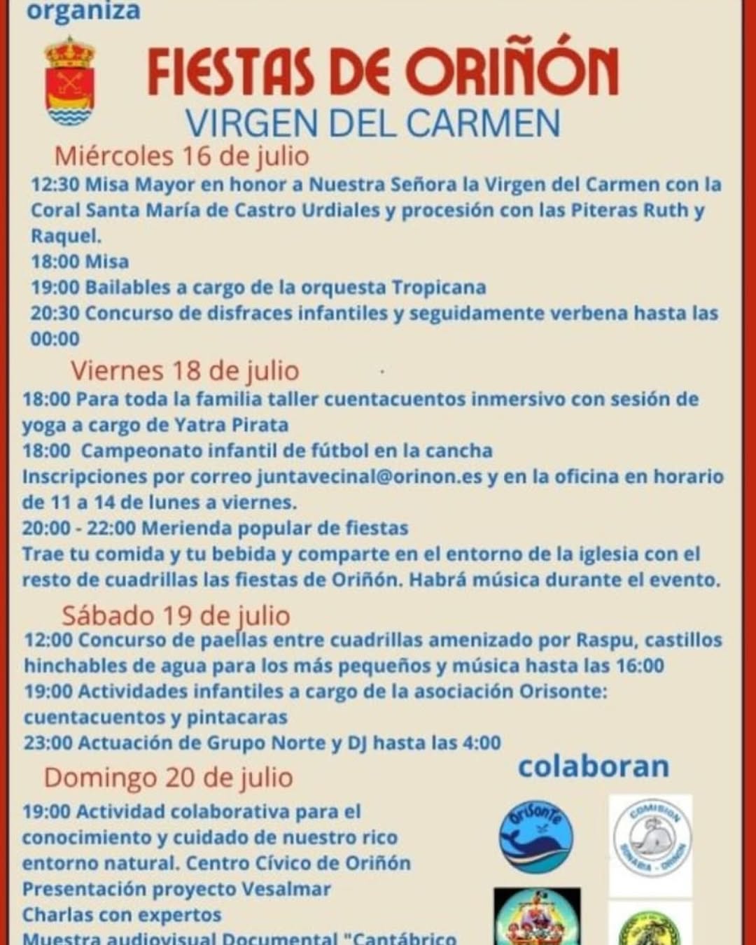 Fiestas del Carmen Oriñon 2025