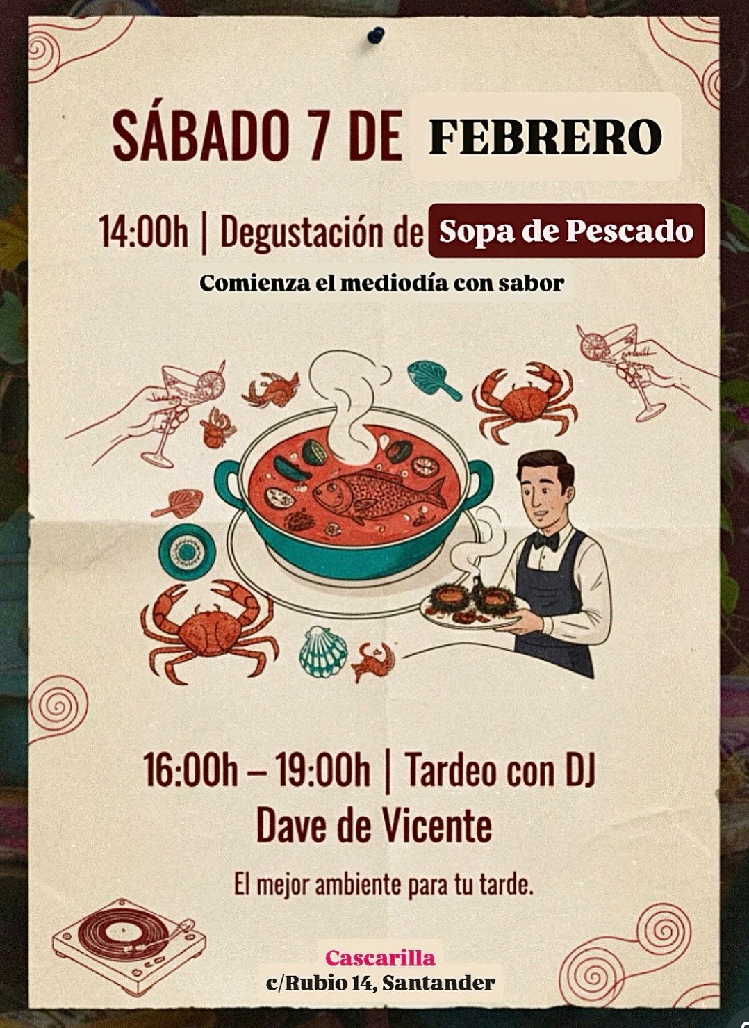 Degustación de sopa de pescado con dj
