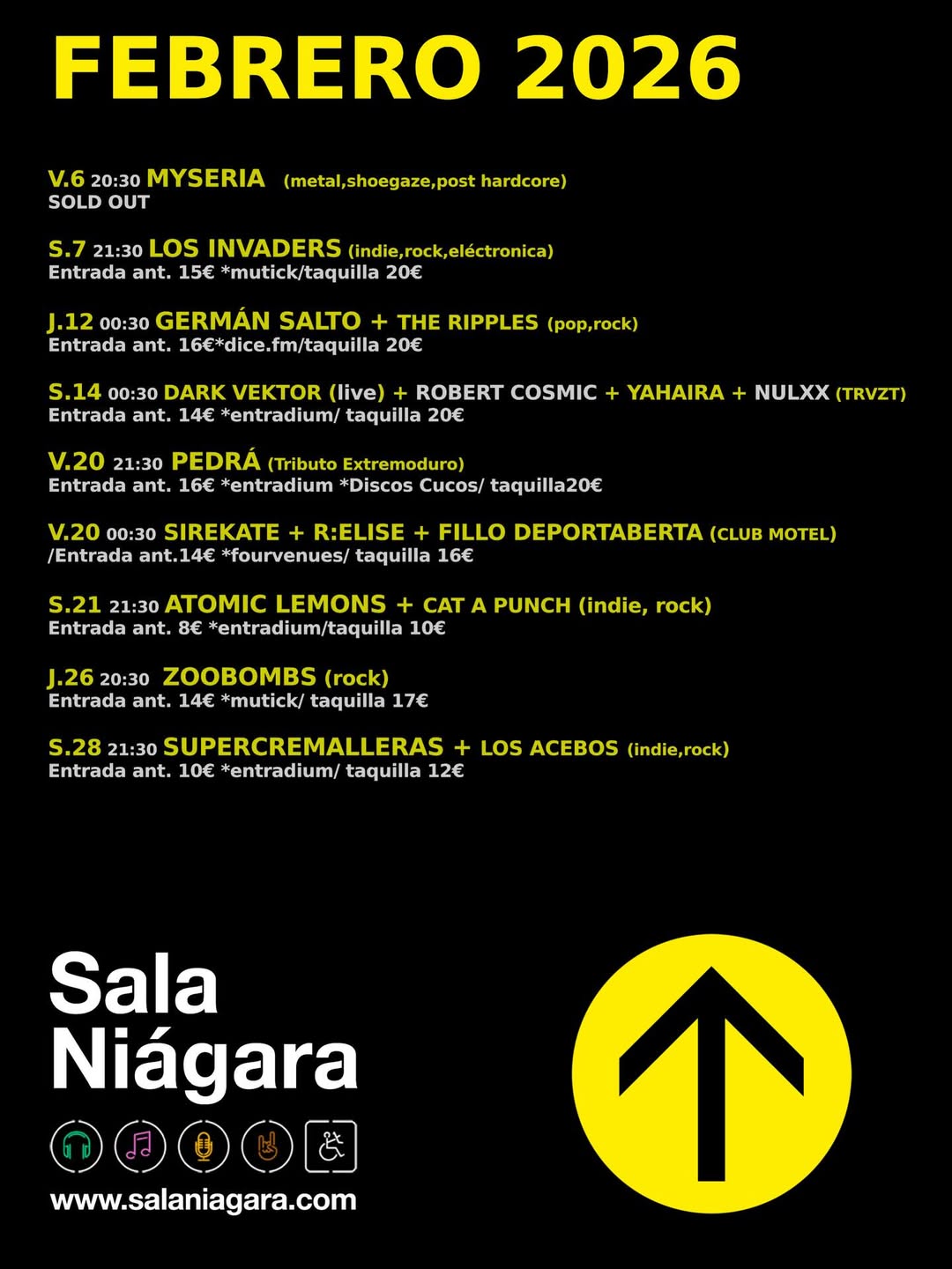 Programación Sala Niágara Febrero 2026