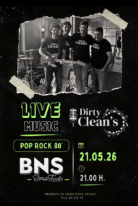 Concierto Pop Rock 80: Dirty Clean’s en BNS Street Food