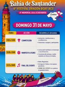 ¡Ya están aquí los horarios del IV Festival Dragon Boat Bahía de Santander! 🚣‍♀️🌊