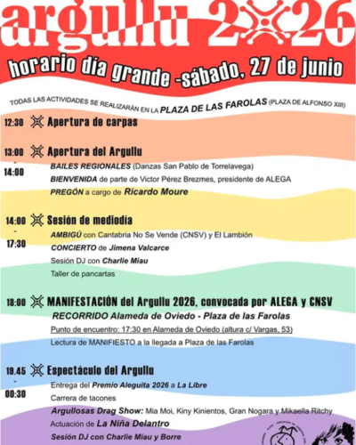 Día grande del Argullu 2026: Orgullo LGTBI+ en Santander