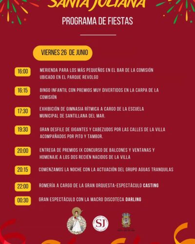 Fiestas de Santa Juliana en Santillana del Mar, 26 de junio 2026