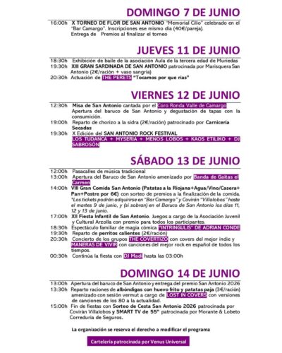 Fiestas de San Antonio 2026 en Baruco de San Antonio, Muriedas
