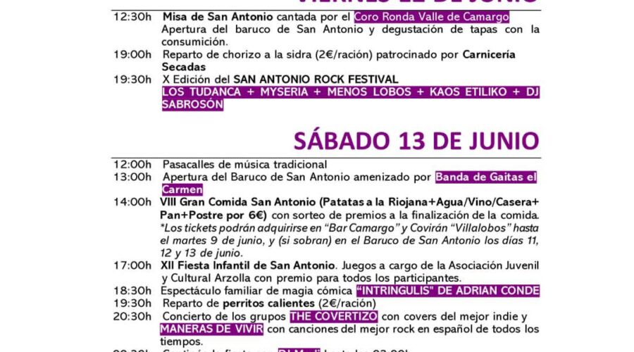 Fiestas de San Antonio 2026 en Baruco de San Antonio, Muriedas