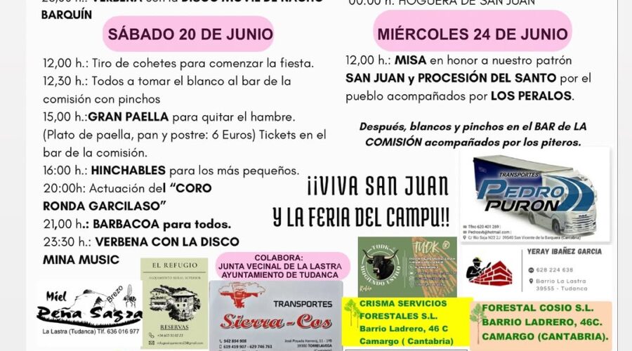 Fiestas de San Juan 2026 en La Lastra, Tudanca