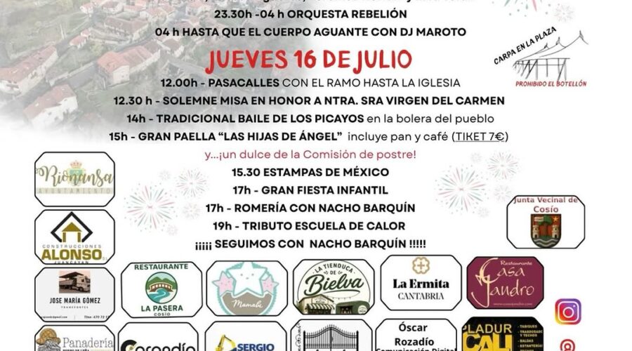 Fiestas del Carmen Cosío 2026: Cante Montañés y Orquesta Rebelión en Rionansa