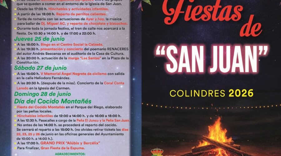 Fiestas de San Juan 2026 en Colindres: cartel, horarios y actividades
