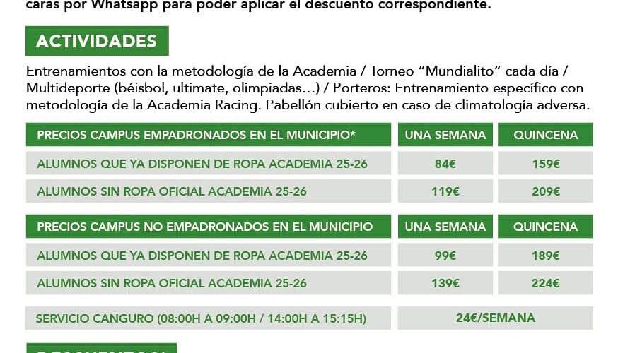 Campus de Verano Real Racing Club en Santa María de Cayón 2026