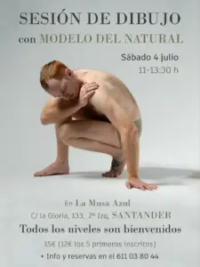 Sesión de dibujo con modelo al natural en La Musa Azul, Santander