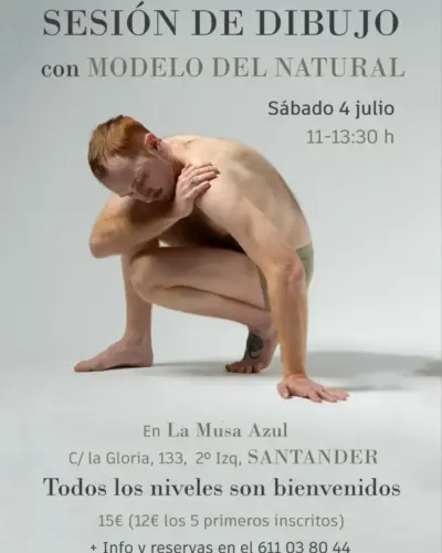 Sesión de dibujo con modelo al natural en La Musa Azul, Santander