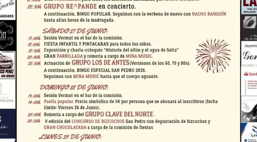 Fiestas de San Pedro 2026 en Pedredo, Arenas de Iguña