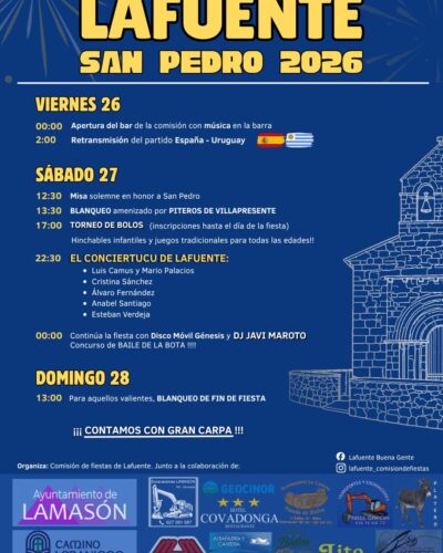 Fiestas de San Pedro 2026 en Lafuente, Lamasón