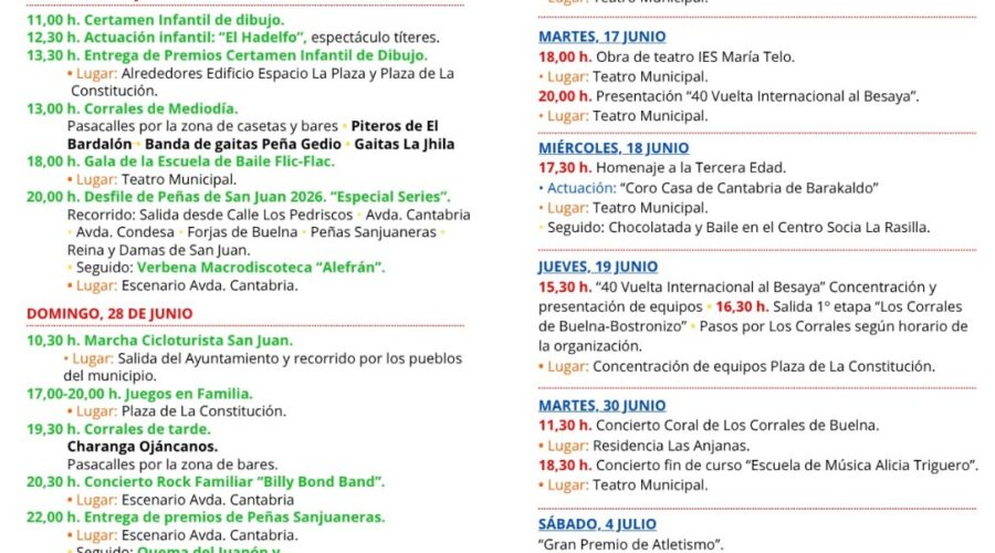 Fiestas de San Juan 2026 en Los Corrales de Buelna, Cantabria
