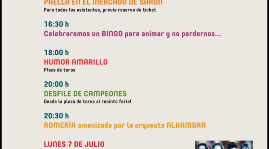 Fiestas del Socorro 2026 en Sarón: Vaquillas, Orquestas y Autos Locos