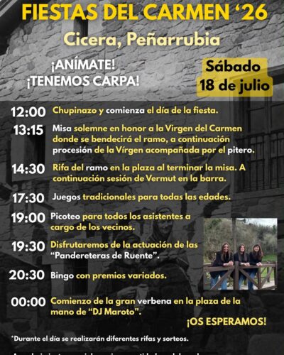 Fiestas del Carmen 2026 en Cicera, Peñarrubia