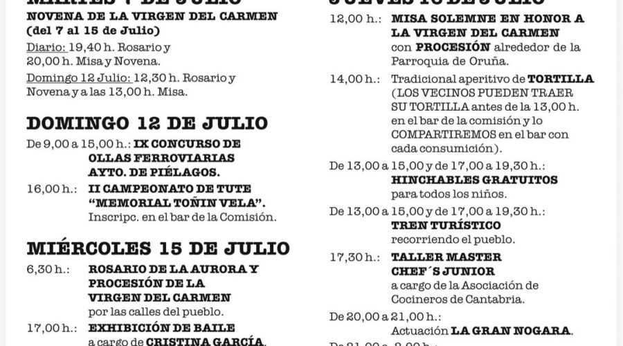 Fiestas del Carmen Oruña 2026 en Piélagos, Cantabria