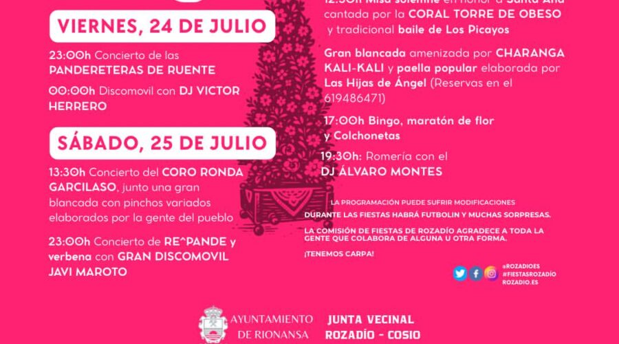 Fiestas de Rozadío 2026 en Rozadío, Rionansa
