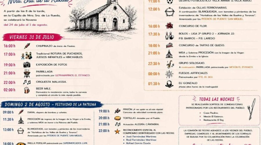 Fiestas Virgen de la Rueda 2026 en Barros, Los Corrales de Buelna