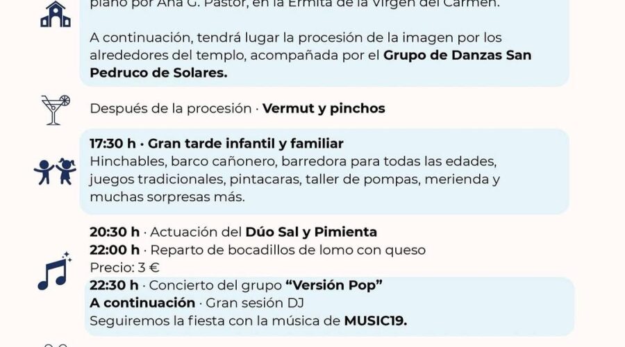 Fiestas Virgen del Carmen y Santiago Apóstol en Orejo 2026