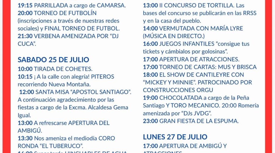 Fiestas Santiago Nueva Montaña en Santander, 2026
