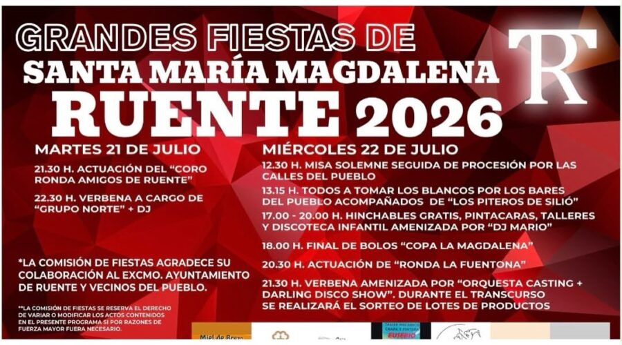 Grandes Fiestas de Santa María Magdalena en Ruente 2026