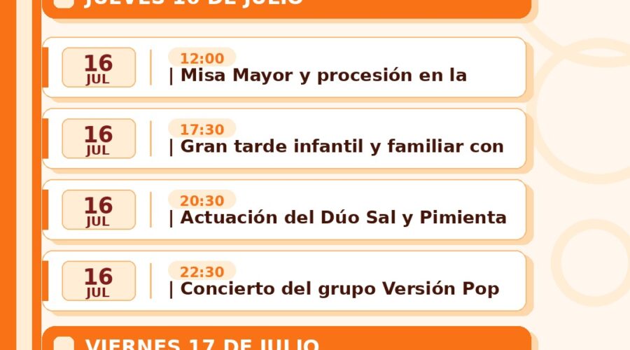 Fiestas Virgen del Carmen y Santiago Apóstol en Orejo 2026