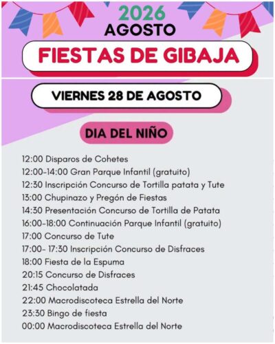 Fiestas de Gibaja 2026: programa completo del 28 al 31 de agosto