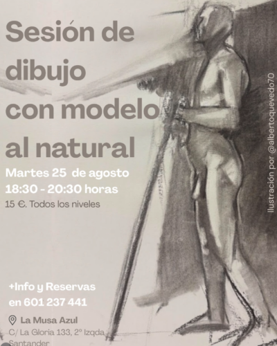 Sesión de dibujo con modelo al natural en La Musa Azul