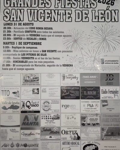 Grandes Fiestas 2026 San Vicente de León, Arenas de Iguña