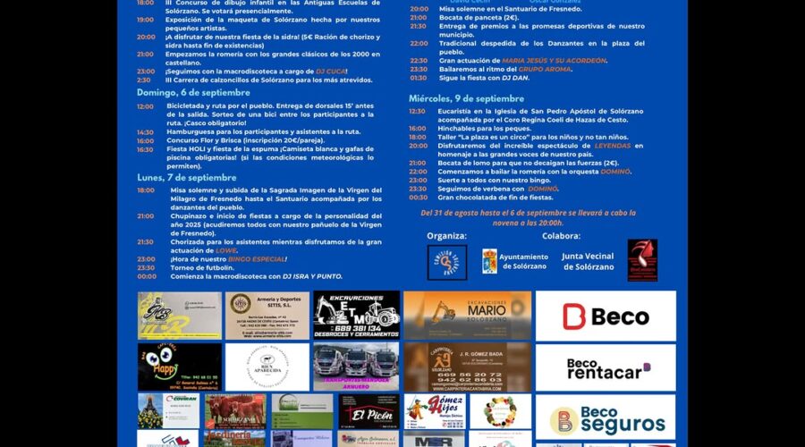 Fiestas de Nuestra Sra. del Milagro de Fresnedo en Solórzano 2026