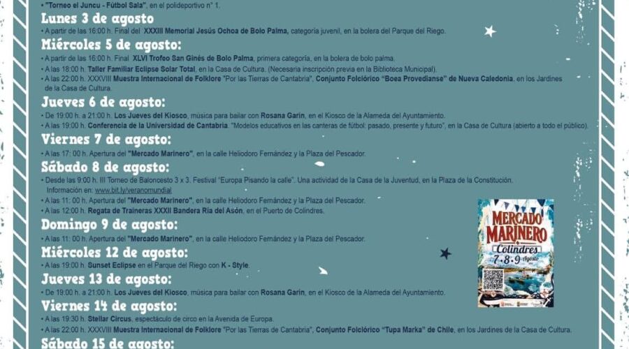 Fiestas de San Roque en Colindres, programación de agosto 2026