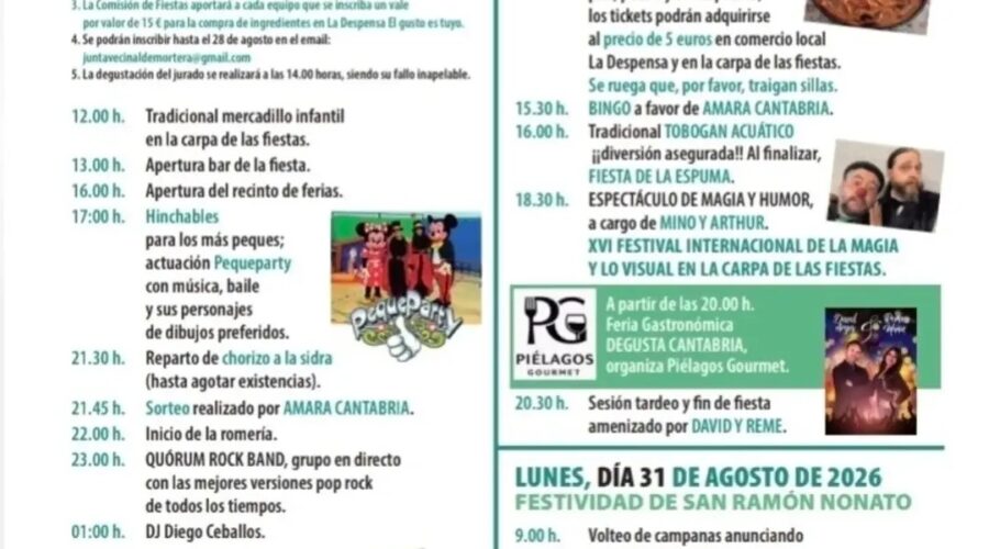 Fiestas de San Ramón Nonato 2026 en Mortera, Cantabria